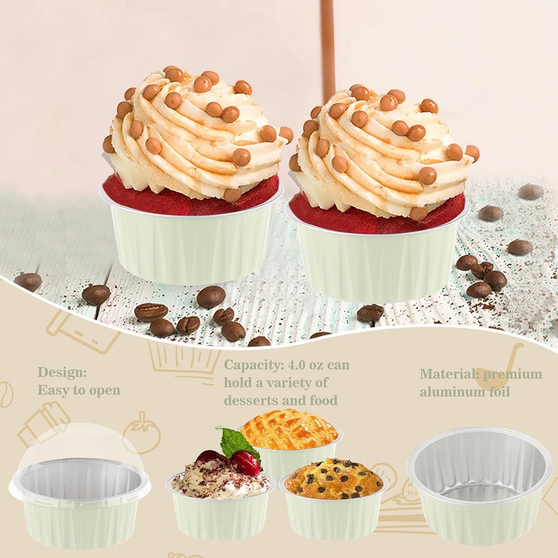 BAKINGPAK 50PCS 4OZ Mini Cake Pans with Lids - Aluminum Cups, Cupcake Containers, Disposable Ramekins for Wedding, Birthday, Holiday, Yellowish - Image 5